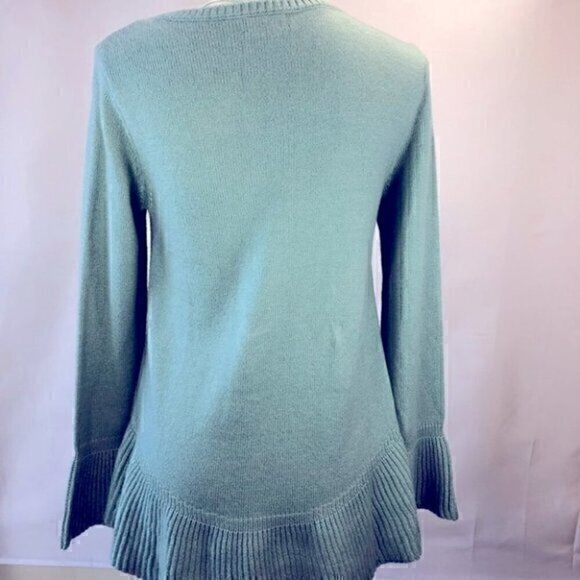 ❄️Style & Co. Ruffle Trimmed Pullover Green Flare Out Cuff Sleeve Sweater XS NEW - Picture 4 of 10